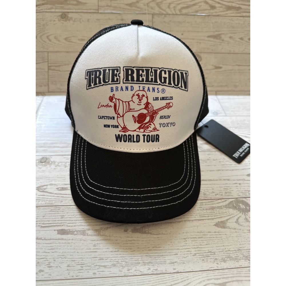 True Religion Trucker Hat World Tour White Black Y2K Streetwear SnapBack Cap NWT